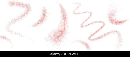 Noise gradation red peppers fly squiggles shapes set. Grainy texture paprika splash elements. Lines cooking dotwork forms. Vector gritty wavy and curv Stock Vector