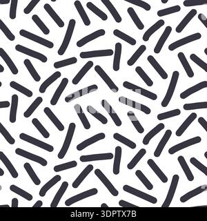 Small dash scrawl monochrome seamless pattern. Black and white scribble sprinkles background. Simple confetti repeated wallpaper. Short lines vector s Stock Vector
