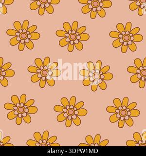 Retro floral groovy vector seamless pattern design Stock Vector