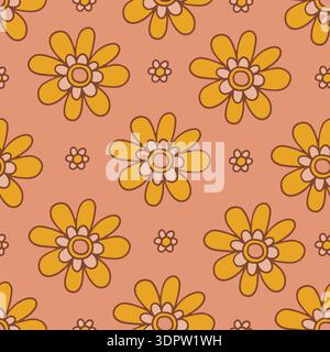 Retro floral groovy vector seamless pattern design Stock Vector