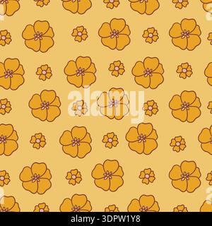 Retro floral groovy vector seamless pattern design Stock Vector