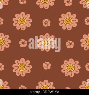 Retro floral groovy vector seamless pattern design Stock Vector