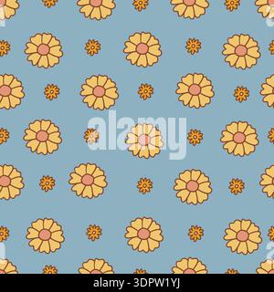 Retro floral groovy vector seamless pattern design Stock Vector