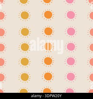 Hand drawn sun modern doodle seamless pattern.  Stock Vector