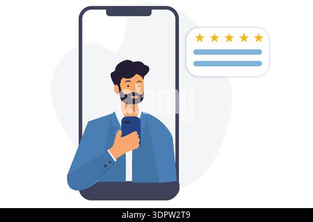 Customer rate 5 star in the mobile app Stock Vector