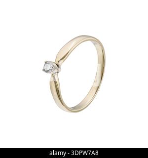 Minimal gold solitaire diamond ring, isolated on white background Stock Photo