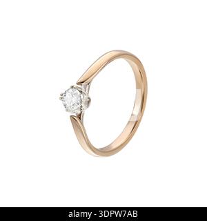 Modern rose gold open solitaire diamond ring, minimalist design, isolated on white Stock Photo