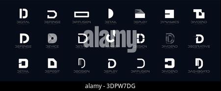 Letter D Logo Abstract Geometric Letters Monogram Set for Logotype Brand of Digital Startups in Data Base Tech, AI, Networking. Miscellaneous Business Stock Vector