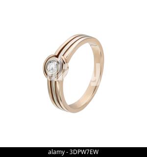 Rose gold bezel set diamond ring, modern minimalist design, isolated on white Stock Photo