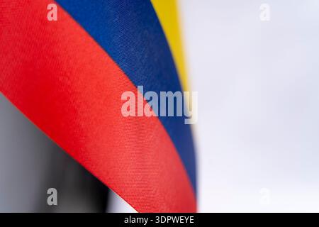 Colombia National Flag Fabric Texture Close Up Stock Photo