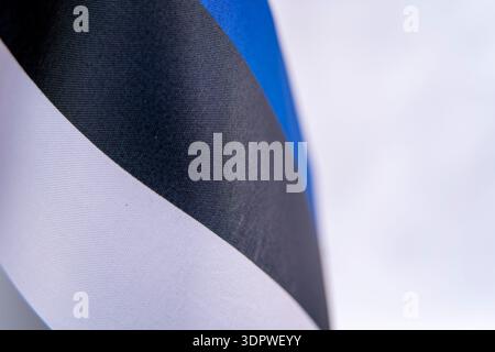 Estonia National Flag Fabric Texture Close Up Stock Photo