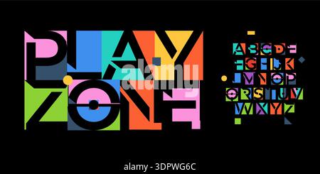 Cutout Negative Space Font Logo Alphabet Color Geometric Blocks Letter Set Modern Typography, Creative Futuristic Typographic Design for Poster Stock Vector