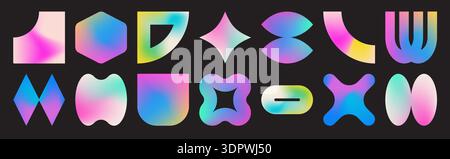 Cool gradient abstract geometric shapes set. Trendy Y2K Stock Vector
