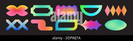 Cool gradient abstract geometric shapes set. Trendy Y2K Stock Vector