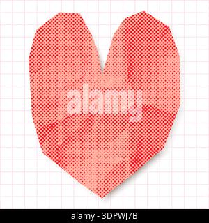 Red vector crumpled paper halftone heart sticker, Romantic graphic design element for Valentine's Day greeting cards and banners Stock Vector