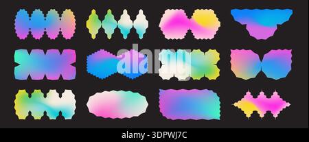 Trendy gradient jagged shapes collection. Set of modern brutalist Y2K geometric elements Stock Vector