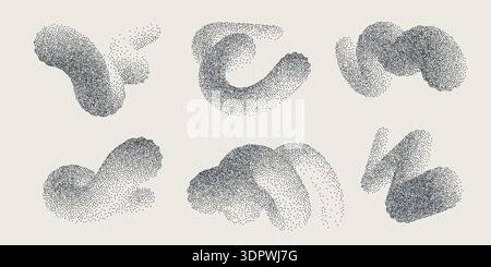 Set of dotted 3d abstract twisted liquid shapes Stock Vector
