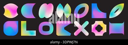 Cool gradient abstract geometric shapes set. Trendy Y2K Stock Vector