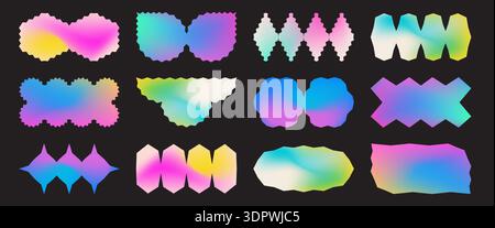 Trendy gradient jagged shapes collection. Set of modern brutalist Y2K geometric elements Stock Vector