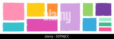 Colorful vector set with various doodle rectangular shapes with rough edges, graphic element for kids designs, backgrounds, borders and frames Stock Vector