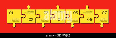 Horizontal chart with 7 connected jigsaw puzzle pieces. Stock Vector