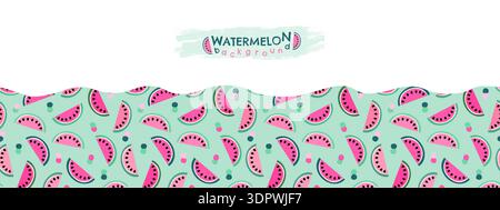 Cute Vector Summer Banner with Watermelon Slices in Pink, Green and Mint Colors, Summer Fruit Pattern Background for Holiday Brochure and Promotion De Stock Vector