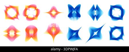 Futuristic design elements set. Gradient color geometris shapes with deformation blend Stock Vector