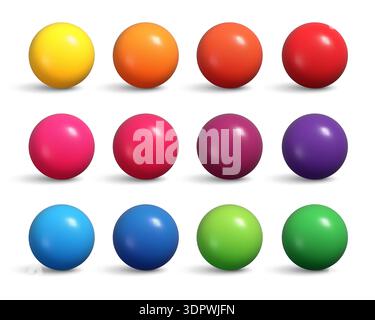 Realistic glossy balls collection. Set of 3d colorful spheres with shadow Stock Vector