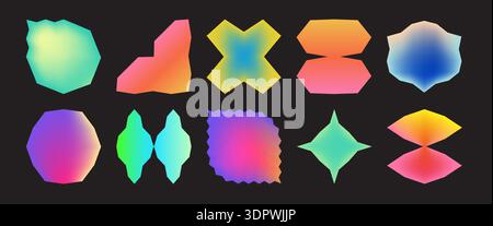 Trendy Y2K retro badges collection. Vivid gradient abstract geometric shapes set. Stock Vector