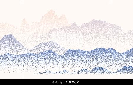 Abstract mountain landscape. Dotwork grain pattern. Stock Vector