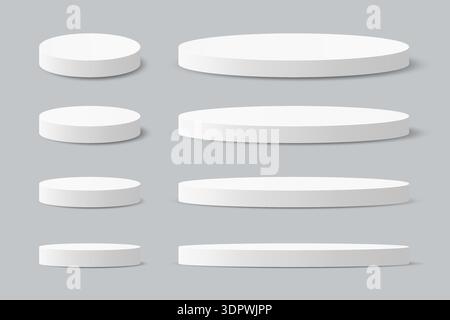 Different sizes and perspective 3d podium set. Vector stage Stock Vector