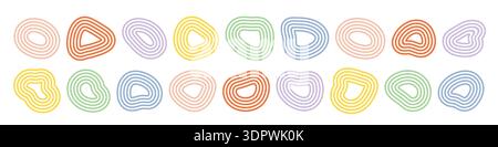 Abstract stripy shapes collection. Different rounded organic form set with lines Stock Vector