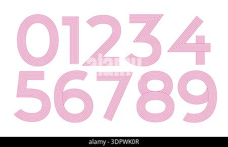 Line numbers set 0 to 9. Simple and minimalist figure collection in linear style. Stock Vector