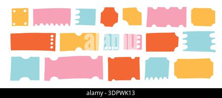 Doodle empty text boxes set. Colorful funny shapes with copy space. Hand drawn tickets and coupons Stock Vector