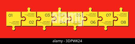 Horizontal chart with 8 connected jigsaw puzzle pieces. Stock Vector