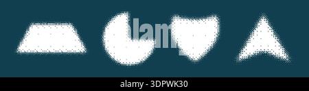 Bitmap geometric shapes set. Distorted pixel Y2k halftone Stock Vector