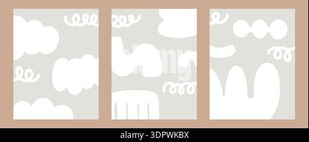 Abstract minimalistic cover set. Trendy doodle shapes background Stock Vector