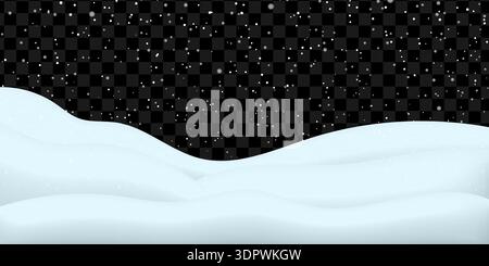 Winter background with 3d snow and snowfall isolated on transparent backdrop Stock Vector