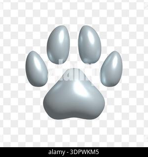 Metallic 3d pet footprint. Paw print icon isolated on transparent background Stock Vector