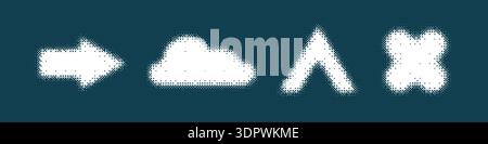 Bitmap geometric shapes set. Distorted pixel Y2k halftone Stock Vector