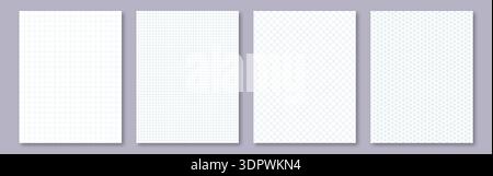 Notebook paper collection. Letter format sheets with blue grid Stock Vector