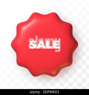 Red 3d sale button. Realistic discount tag isolated Stock Vector