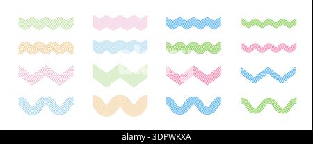 Striped wavy lines set. Zigzag forms collection with linear structure Stock Vector
