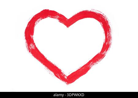 Hand Painted Red Heart Brush Strokes Isolated on White Background Stock Photo