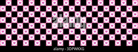 Retro 70s, 80s style Checkerboard and daisy flowers seamless groovy background Stock Vector
