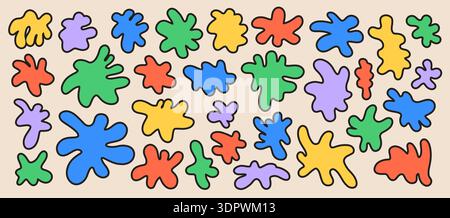 Doodle organic shapes set. Liquid irregular random blobs Stock Vector