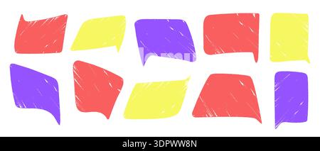 Speech bubble texture crayon pencil or chalk set, Hand drawn text boxes frames grunge texture, Colored dialog chats Stock Vector