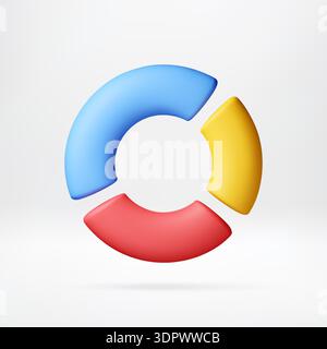Pie chart divided into sections. 3D render of circular diagram with ...