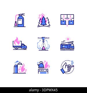 Fire safety - modern line design style icons set Stock Vector