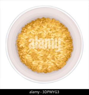 Rice in bowl top view vector hand drawn illustration. Healthy food cartoon drawing for cafe menu and restaurant template. Isolated dish culinary design perfect for delivery poster graphic. Stock Vector